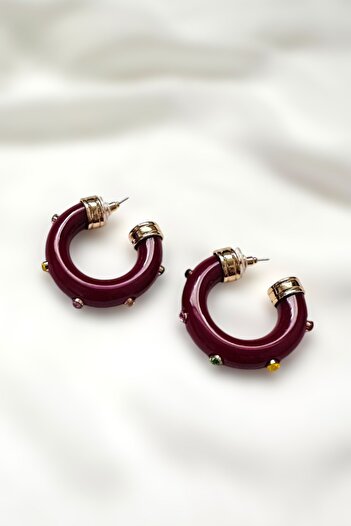 PETEK AKSESUAR Acrylic Colored Rhinestone Zimbali Hoop Earring
