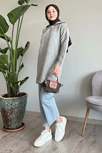 InStyle Thin Corded Turtleneck Gray Knitwear Sweater