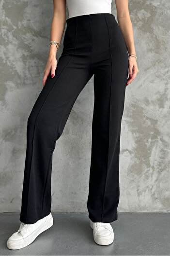 macharel jeans Nové sezónní dámské kalhoty Palazzo černé s elastickým pasem s elastickým pasem
