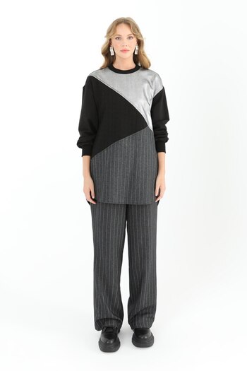 Puane Sweat Tunic with Line and Knit Detail
