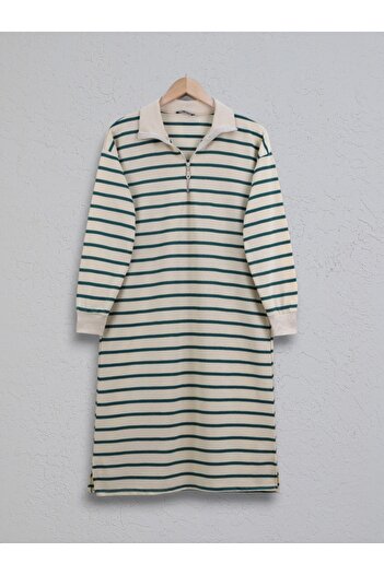 Modamorfo Emerald Striped Zippered Half Throat Tunic