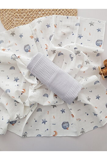 ilkimbebe Dolunay Muslin Pique 2-Piece Baby Blanket