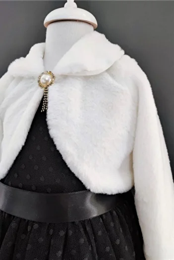 ABİYEKİDS Girl's White Plush Bolero