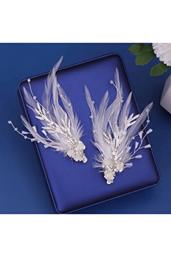 Eva Flore 2 Pieces of Feathered Crystal Jewelled Bridal Accessory Engagement Maternity Hair Accessory