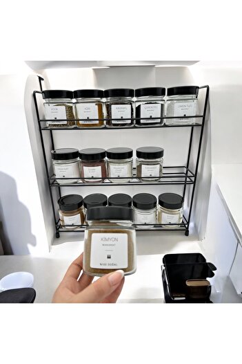 zezedesing Spice Rack Set with Black Metal Stand 255Cc (15 Pieces Black Lid)