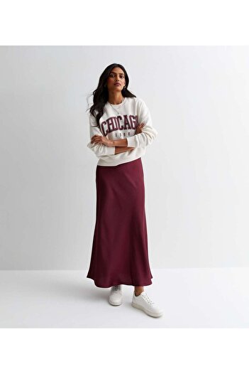 afeta Fusta Midi din Satin Bordeaux