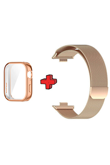 Tagomoon Huawei Watch Fit 3 ile Uyumlu Kasa Ekran Koruyucu ve Hasır Metal Kordon 2in1