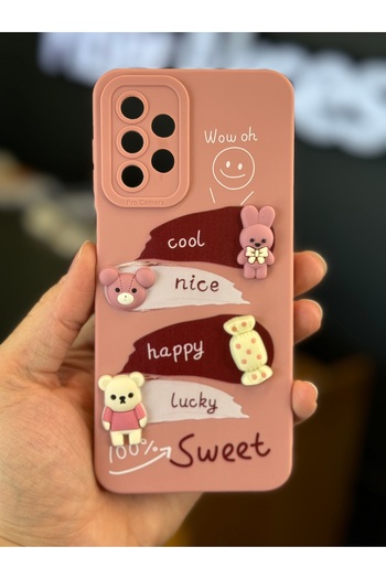 Fibaks Galaxy A13 A23 Compatible Case Designed Patterned Camera Protection Rabbit Pink Soft Silicone Cover