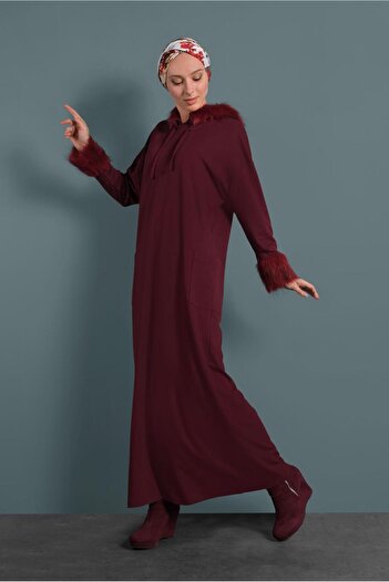 Alvina Hooded Fur Detailed Dress 40412