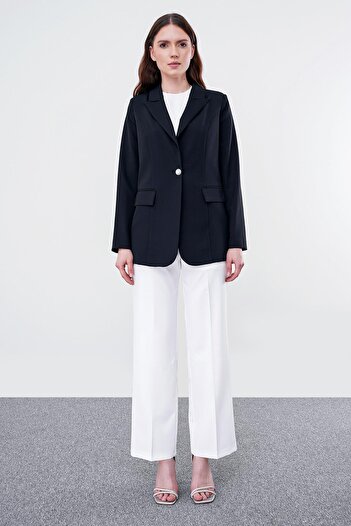 Zühre Black Single Button Double Breasted Blazer Jacket - C-0070