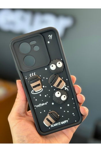 Fibaks Mi 13T/13T Pro Case Designed Patterned Camera Protection Coffee Cookie Black Soft Silicone Cover