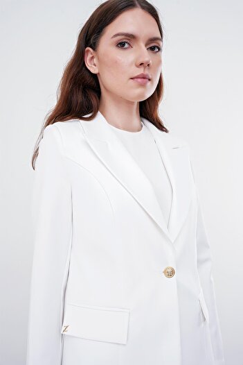 Zühre Ecru Single Button Double Breasted Blazer Jacket - C-0070