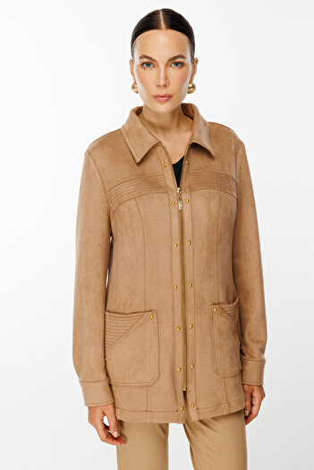 Ekol Zippered Edges Beaded Bag Pocket Jacket