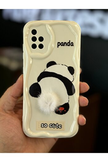Fibaks Galaxy A51 Compatible Case Designed Patterned Camera Protected Panda White Tassel Silicone Cover with Case Design
