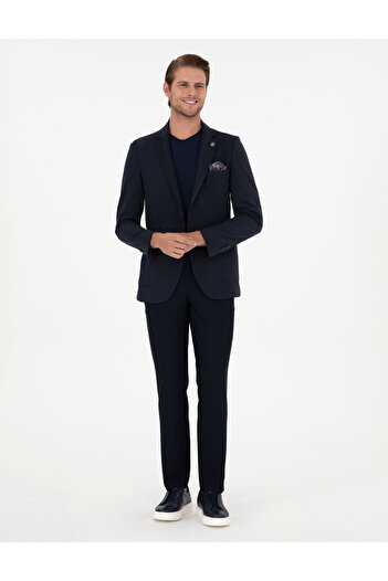 Pierre Cardin Navy Blue Slim Fit Fabric Trousers 50296135-Vr033