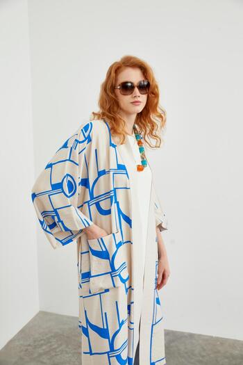 Zühre BeiGe/sax Colored Geometric Patterned Pocket Detailed ClothinG - Gç-0160