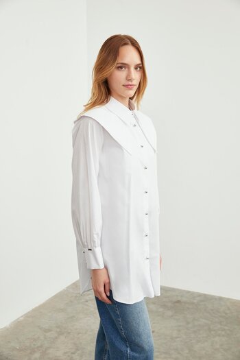 Zühre White Shirt - Collar Detailed, G-0077 Model