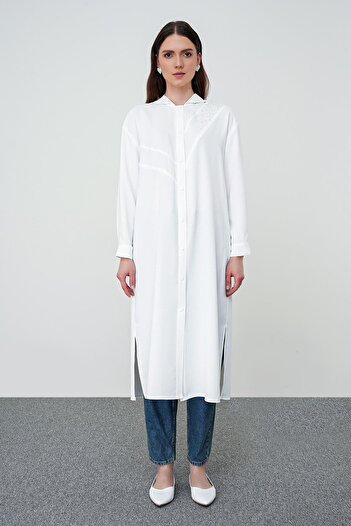 Zühre Ecru HooDeD Snap ClothinG - ButtoneD, Gç-0195
