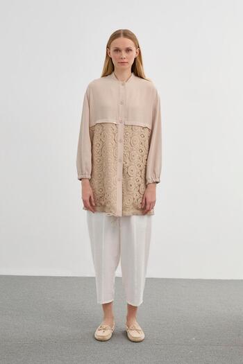 Zühre Embroidered Beige Jacket C-0094