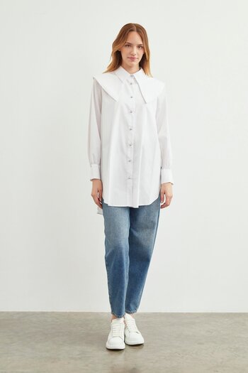 Zühre White Shirt - Collar Detailed, G-0077 Model