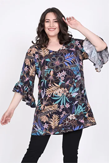 MYLİNE 3/4 Sleeve Blouse with Ruffled Sleeves