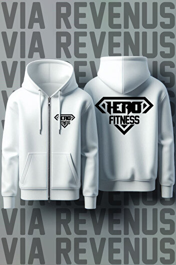 Vordevia Hero Fitness Μπροστινή και Πίσω Ζακέτα με φερμουάρ Unisex με κουκούλα λευκή φούτερ
