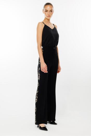 Moda İlgi Μαύρο Guipure ριγέ παντελόνι Modailgi - 7113,7114