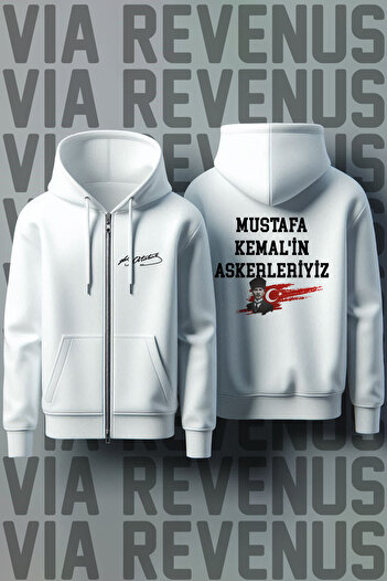 Vordevia Ζακέτα φούτερ με λευκή κουκούλα Unisex με στάμπα Mustafa Kemal's We Are Soldiers