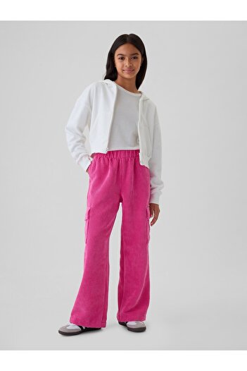 GAP Kız Çocuk Pembe Wide-Leg Kadife Pull-On Kargo Pantolon