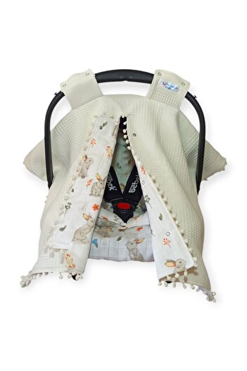 Birmelek Piqued Double Layer Double Sided Pompom Muslin Stroller Cover - Cushion - Cover