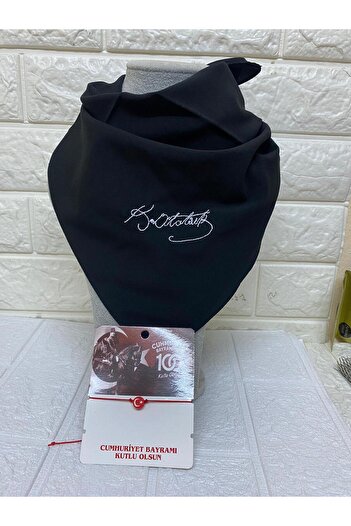 sema aksesuar Ataturk Written Embroidered Scarf and Moon Star Bracelet - Bandana - 23 April, 29 October, 19 May