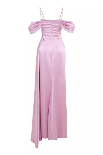 Keikei Pembe saten kolsuz uzun elbise