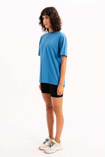 JUSTEVER Γυναικείο T-Shirt 100% Cotton Oversize Fit Crew Neck Μπλε - Halo