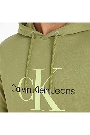 Calvin Klein SEASONAL MONOLOGO REGULAR HOODIE Erkek Yeşil Sweatshirt J30J320805-L9N