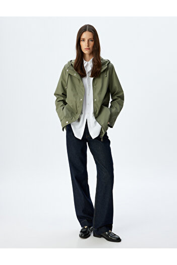 Koton Hip Length Zippered Hooded Raincoat with Pockets