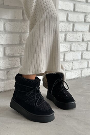 Shoebutik Frigo Μαύρα βελούδινα δαντέλα με λεπτομέρεια Γυναικείες χειμερινές μπότες