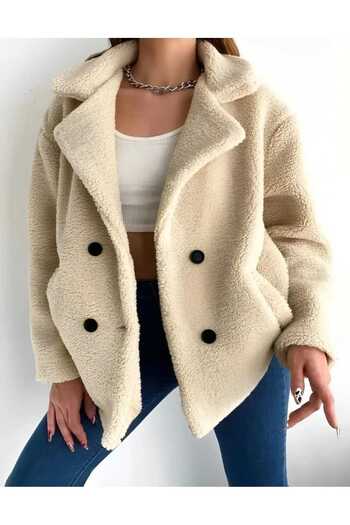 CNG MODA Lined Buttoned Plush Coat