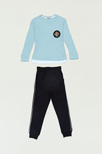 Fulla Moda Crew Neck Ribbed Girl's Set - with Crest