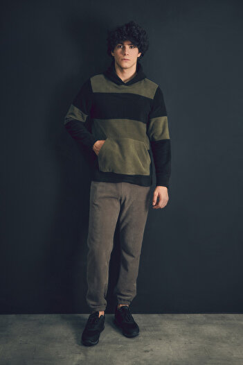 Fulla Moda Φούτερ Color Block Fleece με κουκούλα και τσέπη καγκουρό
