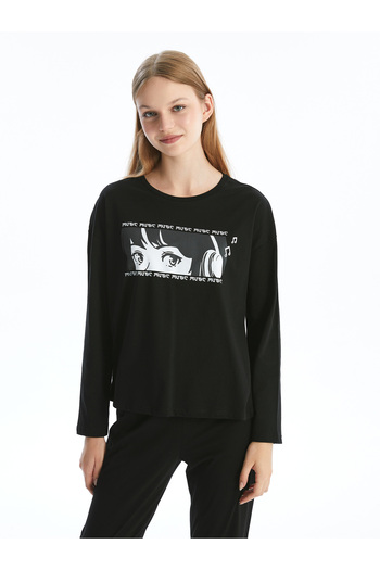 LC Waikiki Crew Neck Printed Long Sleeve Women's Pajamas Set