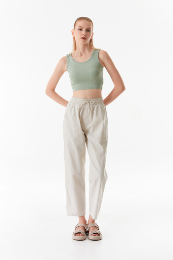 Fulla Moda Gabardine Trousers - Elastic Waist Design