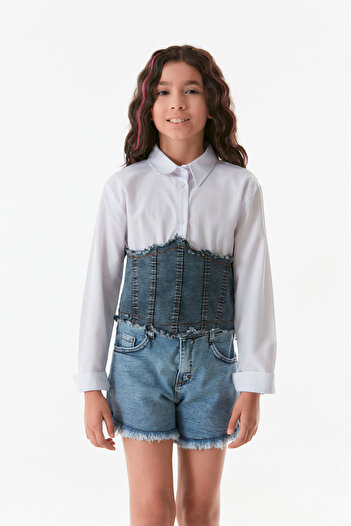 Fulla Moda Girl's Shirt - Buttoned and Waist Corset