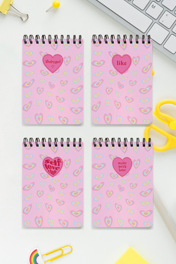 SevindirenŞeyler مجموعة دفتر ملاحظات Self Love Club Pastel A6 مكونة من 4 قطع - دفتر ملاحظات، لوحة ملاحظات غير مبطنة