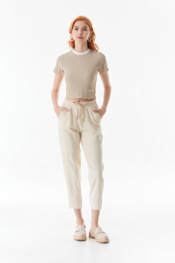 Fulla Moda Linen Trousers - Tasseled Leg and Elastic Waist