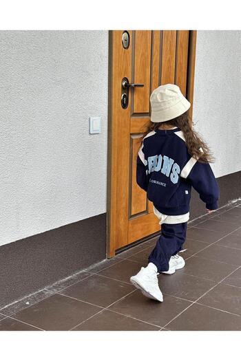 Magu Unisex Children's Winter Chons Slogan Cotton Sweatshirt Tracksuit Top and Bottom Set
