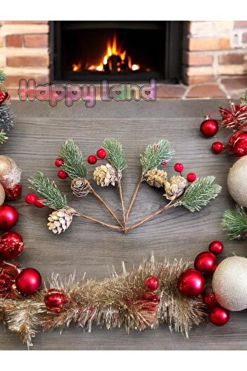 Happyland New Year's Mini Ornament - Kokina Berry, Cone Cherry Branch, 5 Decorations