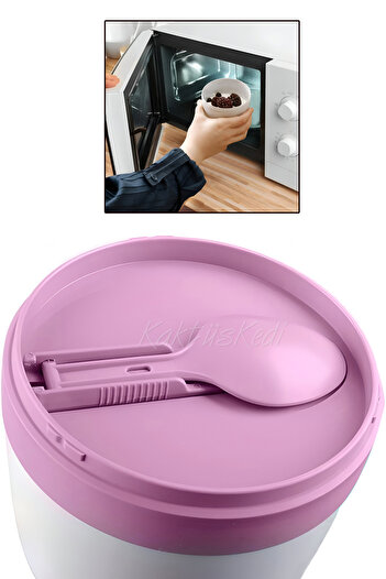 KaktüsKedi Taşınabilir Kaşıklı Yoğurt Kabı - 700 ML Pratik Yemek Bardağı
