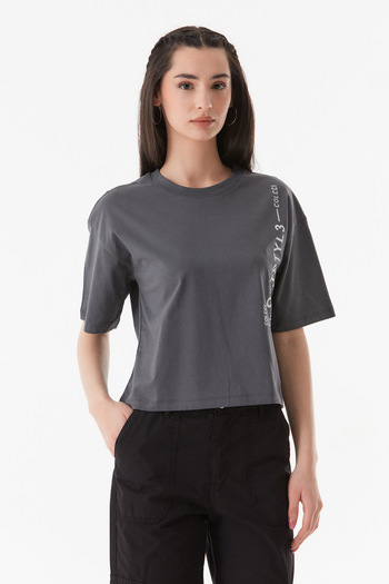 Fulla Moda Text Printed Crew Neck T-Shirt