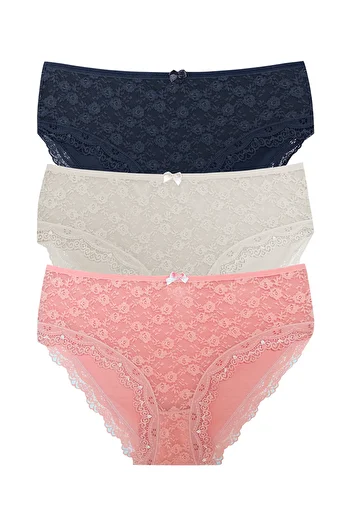HNX 3-Piece Cotton Lace Front High Waist Large Size Women's Panties