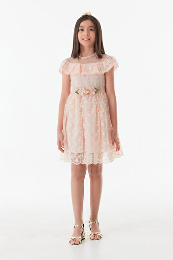 Fulla Moda Girl's Dress - with Flower Brooch and Crown Accessory
